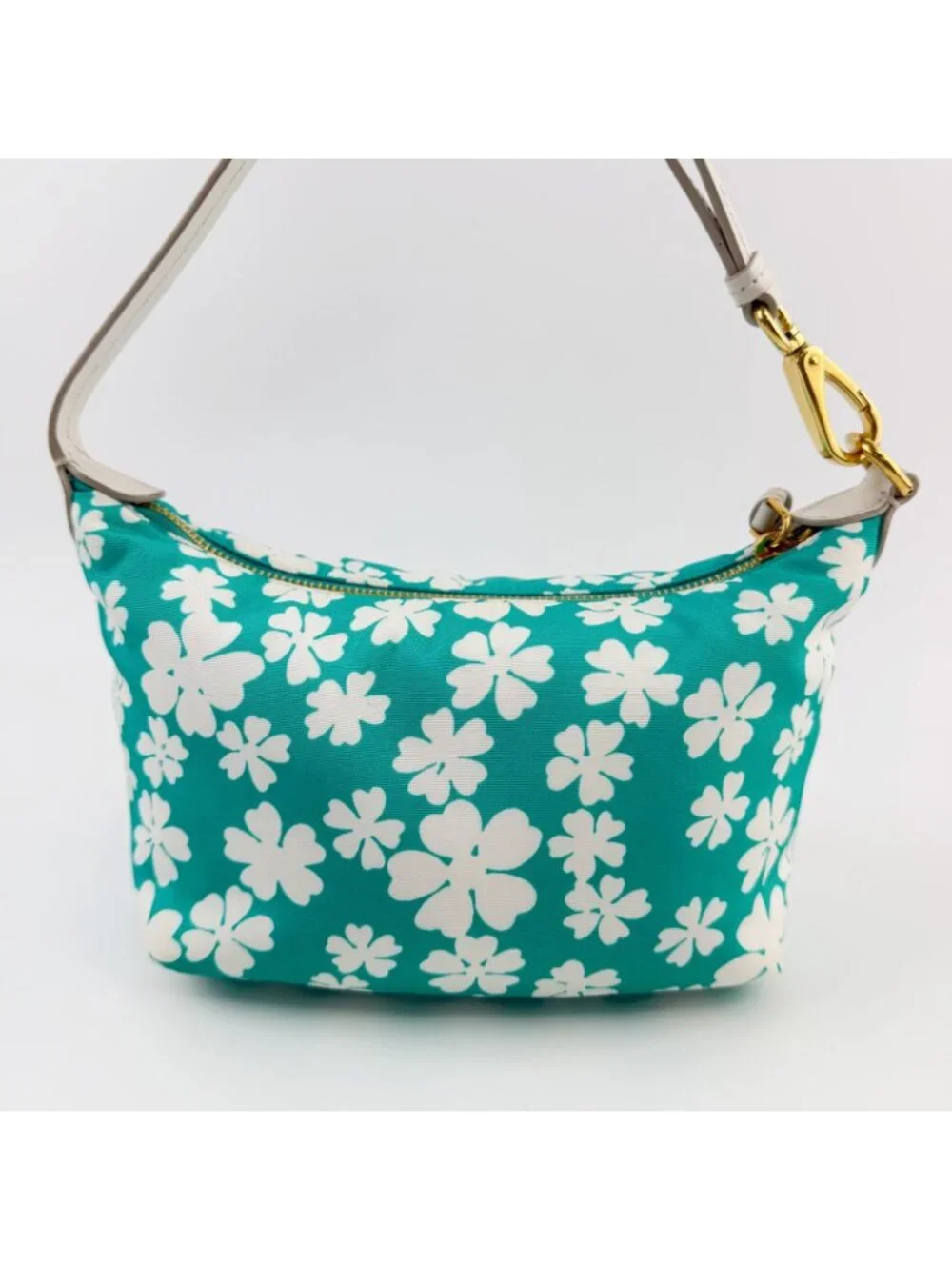 Miu Miu Spirit Floral Re-Nylon Handbag Pouch Nylon Leather Green White Gold